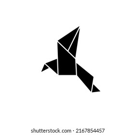 Vector isolated origami style geometric line bird colorless black and white symbol