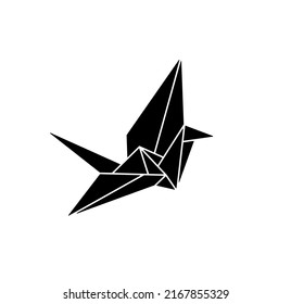 Vector isolated origami style geometric line bird crane colorless black and white symbol