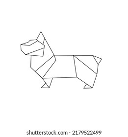 Vector isolated origami style welsh corgi dog colorless black and white contour line drawing