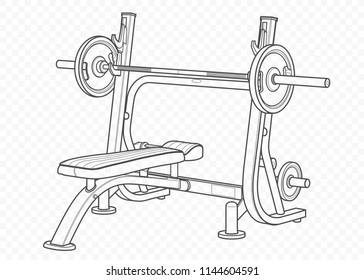 vector isolated outline and contour sketch of barbell crossbar training apparatus for sport, crossfit and bodybuilding