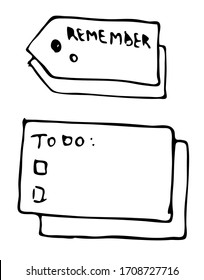 Vektorillustration einzeln Umriss handgezeichnet Überprüfung zu tun Liste, Kugel, Häkchen und Kästchen in einem doodle Sketch Cartoon Stil. Papiernotiz mit Aufgabenplan