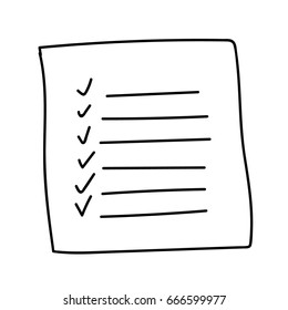 Vector isolated outline hand drawn check to do list, bullet, check mark and check box in a doodle sketch cartoon style. Paper note with task plan.