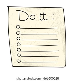 Vector isolated outline hand drawn check to do list, bullet, check mark and check box in a doodle sketch cartoon style. Paper note with task plan.