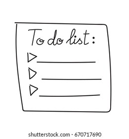 Vector isolated outline hand drawn check to do list, bullet, check mark and check box in a doodle sketch cartoon style. Paper note with task plan.