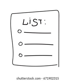 Vector isolated outline hand drawn check to do list, bullet, check mark and check box in a doodle sketch cartoon style. Paper note with task plan.