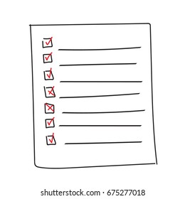 Vector isolated outline hand drawn check to do list, bullet, check mark and check box in a doodle sketch cartoon style. Paper note with task plan.