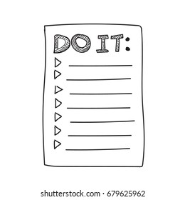 Vector isolated outline hand drawn check to do list, bullet, check mark and check box in a doodle sketch cartoon style. Paper note with task plan.