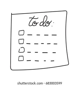 Vector isolated outline hand drawn check to do list, bullet, check mark and check box in a doodle sketch cartoon style. Paper note with task plan.