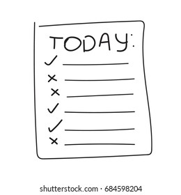 Vector isolated outline hand drawn check to do list, bullet, check mark and check box in a doodle sketch cartoon style. Paper note with task plan.