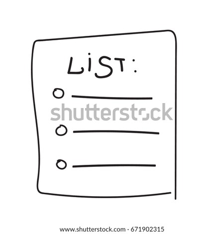 Vector isolated outline hand drawn check to do list, bullet, check mark and check box in a doodle sketch cartoon style. Paper note with task plan.