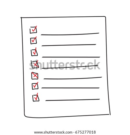 Vector isolated outline hand drawn check to do list, bullet, check mark and check box in a doodle sketch cartoon style. Paper note with task plan.