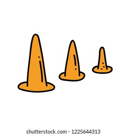 Vector isolated outline illustration of road cones. Traffic road sign. Doodle illustration