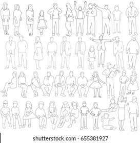 Vector, isolated, outline of people, collection, sketch, outline