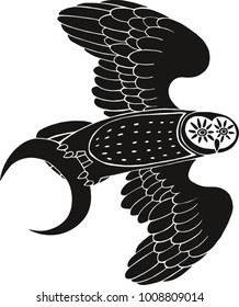 Vector isolated owl with moon in tattoo style