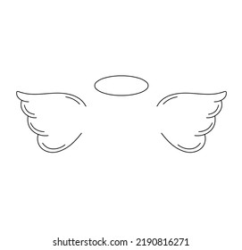 Vector isolated pair of angel wings with halo colorless black and white contour line easy drawing