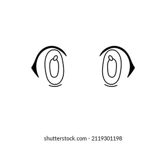 Vector isolated pair of cartoon eyes with eyelashes, cartoon colorless black and white drawing