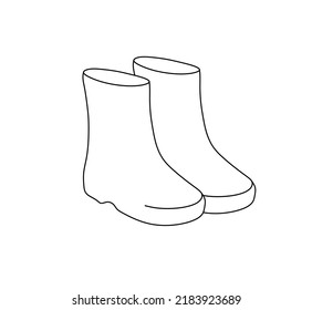 Vector isolated pair simple rubber boots colorless black   white contour line drawing