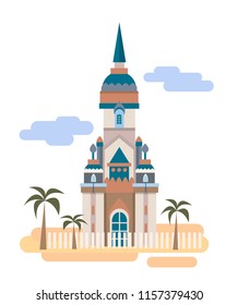 Vector Isolated palace in the desert surrounded by palm trees