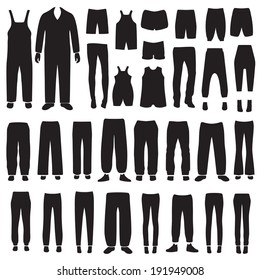 vector isolated pants silhouettes, clothes icons
