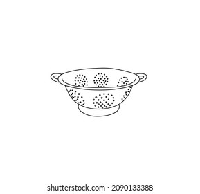 Vector isolated pasta colander drawing. Colorless black and white pasta colander graphic icon, logotype, symbol, emblem