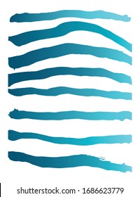 Vector isolated pattern with hand drawn horizontal lines (stripes) by brushes. Blue color, white background. Trendy illustration with grunge backdrop in watercolor effect 