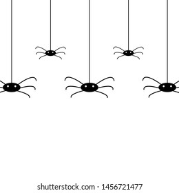 Vector isolated pattern with hanging spiders for decoration and covering on white background. Creepy background for Halloween.