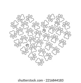 Vector isolated paw print heart contour line drawing stencil crafting. Vector layout for plotter laser cutting of paper, cardboard, plastic, plywood, cnc