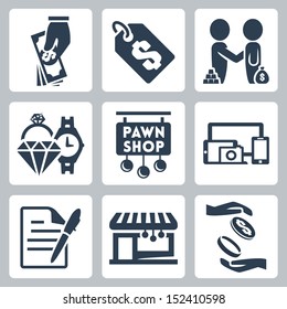 Vector isolated pawnshop icons set
