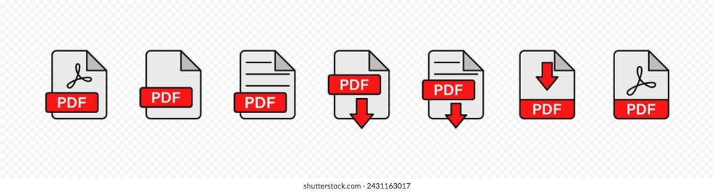 Conjunto de iconos de archivo PDF aislado vectorial