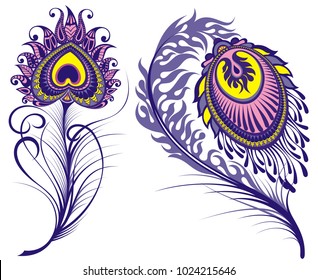 Vector isolated peacock feathers