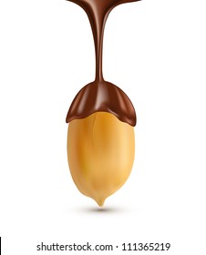 Vector, Isolated Peanut With Melted Chocolate