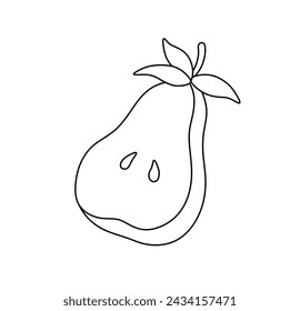 Vector isolated pear cut in half with seads fruit colorless black and white contour line easy drawing	