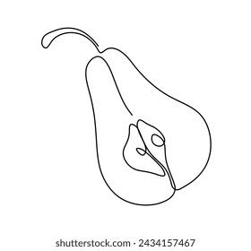 Vector isolated pear fruit cut in half one single contemporary line art colorless black and white contour line easy drawing	