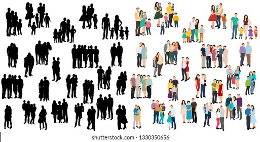 vector, isolated, people with children, family, set