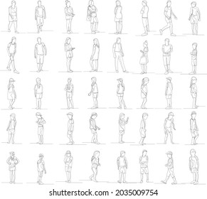 vector, isolated people line drawing, set