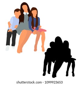 vector, isolated people without faces sitting, mom and baby sitting