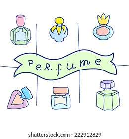 Vector isolated perfume bottles icons set