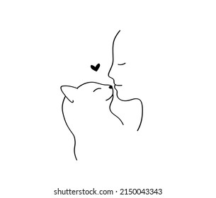 Vector Isolated Person Kissing Cat Colorless Stock Vector (Royalty Free ...