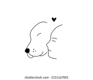 Vector isolated person kissing dog head colorless black and white line art graphic drawing