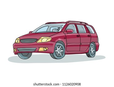 Vector isolated picture of a car on a white background. Linear drawing by hand. Model universal car.