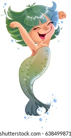 Vector isolated picture little cute laughing mermaid