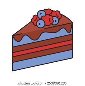 Vector isolated piece of cake with blueberries and raspberries