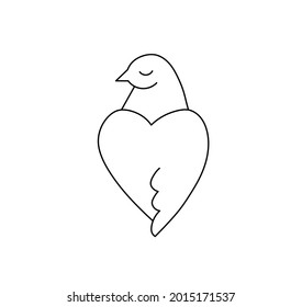 Vector isolated pigeon simple line drawn icon logotype symbol. Pigeon heart shape wings doodle drawing.
