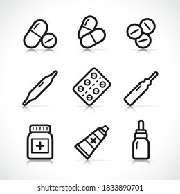 Vector isolated pills icons set