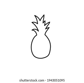 Vector isolated pine apple silhouette contour line. Black and white pineapple shape simple minimal graphic