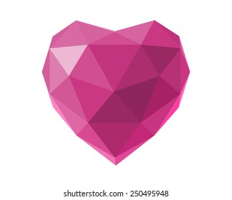 Vector isolated pink heart of polygons on a wight background. Love. Happy Valentine Day greeting card illustration. 