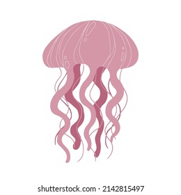 Vector isolated pink jellyfish. Flat illustration.