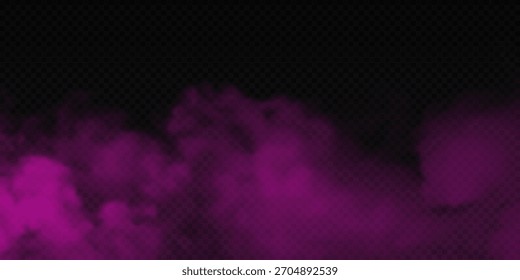 Vector isolated pink smoke texture on a transparent black background.