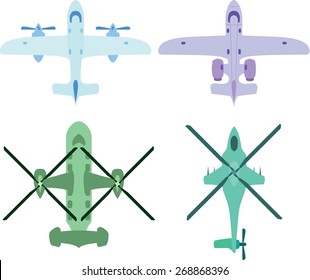 Vector isolated plane and helicopter icons set
