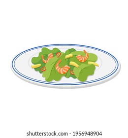 Vector isolated plate of shrimp and cheese salad